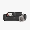 Comfortable Casual Sofa Set with Light Blue Dark Gray Featuring Pillows Throw Blanket and Ottoman 3d model