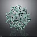 Turquoise Geometric Polyhedron 3D Wireframe Structure With Reflective Surface On Dark Background
