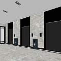 Modern Elevator Hallway With Marble Walls Floor Ceiling Lights And Elevator Doors 3d model