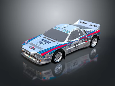 White Race Car With Sponsor Logos Number 23 And Red Blue Stripes 3d model
