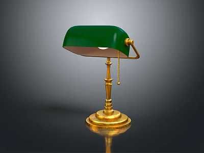 Elegant Green Lampshade Table Lamp With Gold Stand And Base Design 3d model