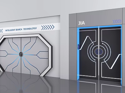 Modern Double Doors Design With Blue Radial Lines For Safety Technology Applications 3d model