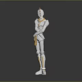 White Knight Character In Golden Accented Armor Standing With Crossed Arms