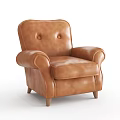 Brown Leather Single Sofa With Button Tufted Backrest Curved Arms And Wooden Legs