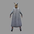 Woman in Silver Costume With Horned Headdress Long Cape And Tall Boots