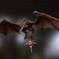 Red Scaled Flying Dragon With Large Wings And Spiked Tail In Flight