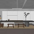 Minimalist Tea Room Interior Design With Wooden Table Chairs And Decorative Plants