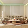 Modern Living Room Interior Design With Curved TV Wall Lights Marble Coffee Table And Decorations