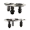 Modern Dining Table Set With Black And White Patterned Tabletop And Artistic Black Legs 3d model