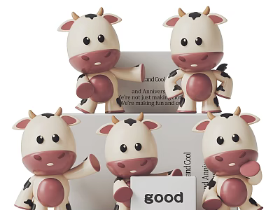 Cute Playful Cow Dolls With Good Sign And Collectible Design For Kids 3d model