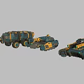 Futuristic Sci Fi Armored Mechanical Vehicles Multiple Units With Blue Yellow Color And Heavy Wheels