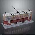 Model Tram With Snow Covered Top Red And Beige Body Blue Windows And Trolley Pole