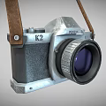 Vintage Digital Camera With Brown Leather Strap And Silver Black Body For Photography