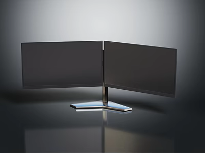 Dual Computer Monitors With Black Screens And Ergonomic Stand Setup 3d model