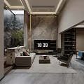 Modern Living Room Interior With Marble Wall TV Sofa And Coffee Table Decor