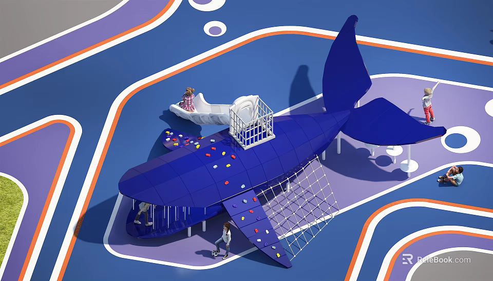 Whale Themed Playground Equipment Featuring Climbing Wall Slide and Play Platform in Colorful Area 3d model 