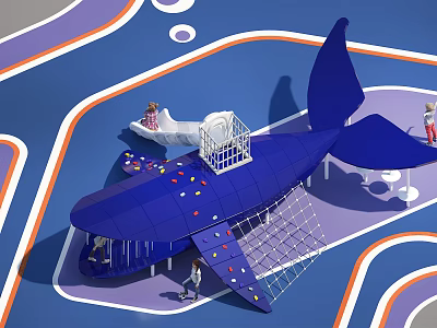 Whale Themed Playground Equipment Featuring Climbing Wall Slide and Play Platform in Colorful Area 3d model