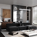 Modern Living Room Sofa Combination Coffee Table Chandelier Floor Lamp 3d model