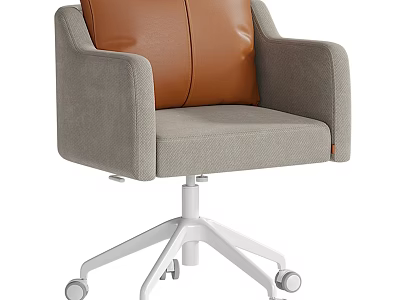 Modern Table And Chair Set With Gray Fabric Seat Brown Leather Backrest White Caster Base 3d model