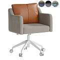 Modern Table And Chair Set With Gray Fabric Seat Brown Leather Backrest White Caster Base