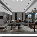 Modern Elegant Open Plan Living And Dining Room Interior Design With Cozy Furnishings And Large Windows