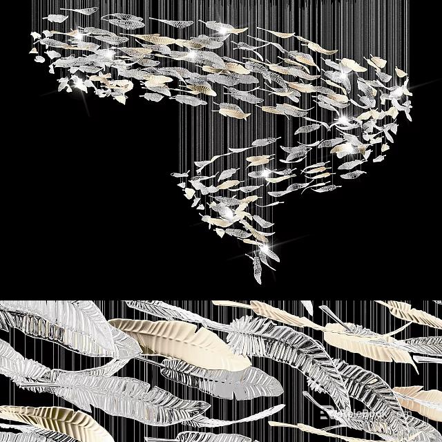 Elegant Modern Feather Design Chandelier With Layered Hanging Structure For Interior Decor 3d model