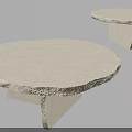 Two Round Stone Coffee Tables with Textured Surface and Geometric Base Design 3d model
