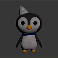Cute Flying Animal Cartoon Penguin With Gray Cone Hat Blue Scarf Orange Beak And Feet