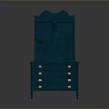 Vintage Deep Blue Cabinet with Diamond Lattice Glass Doors and Golden Knobs Drawers