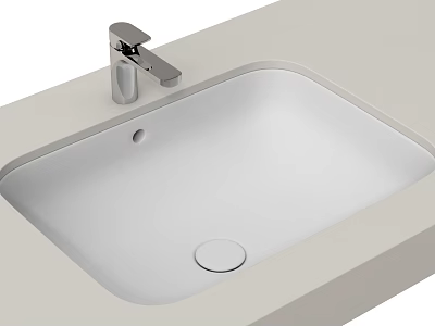 Modern White Square Washbasin with Single Handle Silver Faucet on Light Colored Countertop 3d model