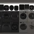 Various Styles of Modern Front Loading Washing Machines in Black and White Design
