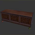 Mahogany Wooden Storage Chest With Intricate Carved Patterns And Decorative Design
