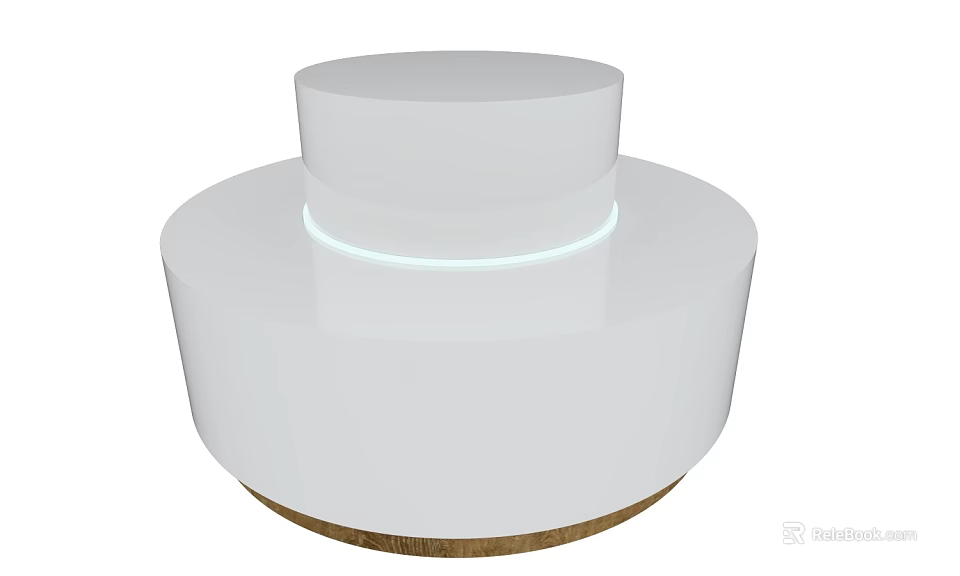 Modern White Layered Island With Wooden Base And Illuminated Ring For Home Decor 3d model 