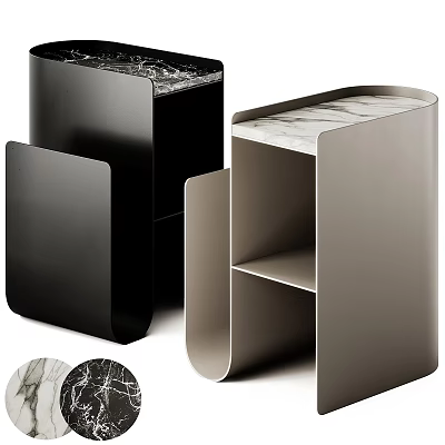 Modern Bedside Tables With Black And Light Gray Finish And Marble Top Open Shelf 3d model