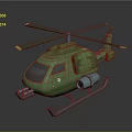 Green Military Helicopter 3D Model With Propellers And Machine Gun Details