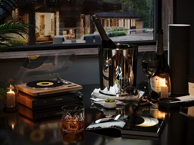 Modern Tabletop Decorative Ornament Set With Vinyl Records Glassware And Candles 3d model