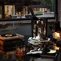 Modern Tabletop Decorative Ornament Set With Vinyl Records Glassware And Candles
