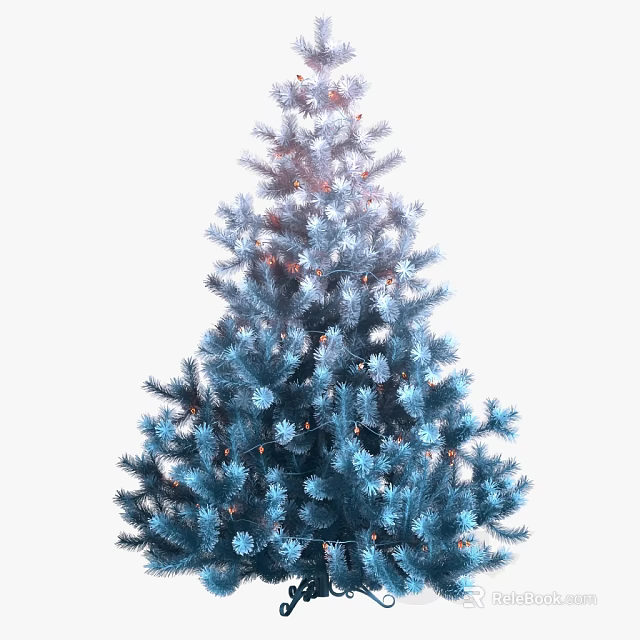 Stunning Blue Christmas Tree Adorned with Festive Colorful Lights and Pinecones 3d model 