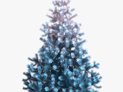Stunning Blue Christmas Tree Adorned with Festive Colorful Lights and Pinecones 3d model