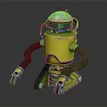 Yellow Robot With Transparent Dome Head And Mechanical Arms On Tracked Base