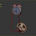 Vintage Alarm Clock With Two Bells Round Dial Red Wire And Gold Gear