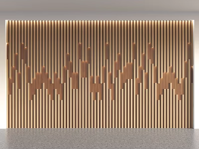 Modern Open Concept Kitchen Feature Wall With Wooden Slat Panels And Warm Color Scheme 3d model