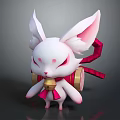 Cute White Rabbit Character With Pink Ears Red Eye Patterns Bell Ribbon And Drum Decoration