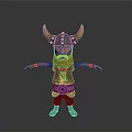 Viking Man 3D Model with Horned Helmet Beard Painted Face Belt Boots and Arms Outstretched