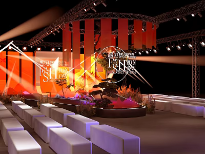International Fashion Show Runway With Modern Lighting And Elegant Stage Decor 3d model