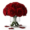 Beautiful White Roses Bouquet in Transparent Glass Vase with Green Stems