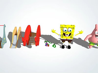 Kids Playground Equipment With SpongeBob Patrick Star Slide And Swing 3d model