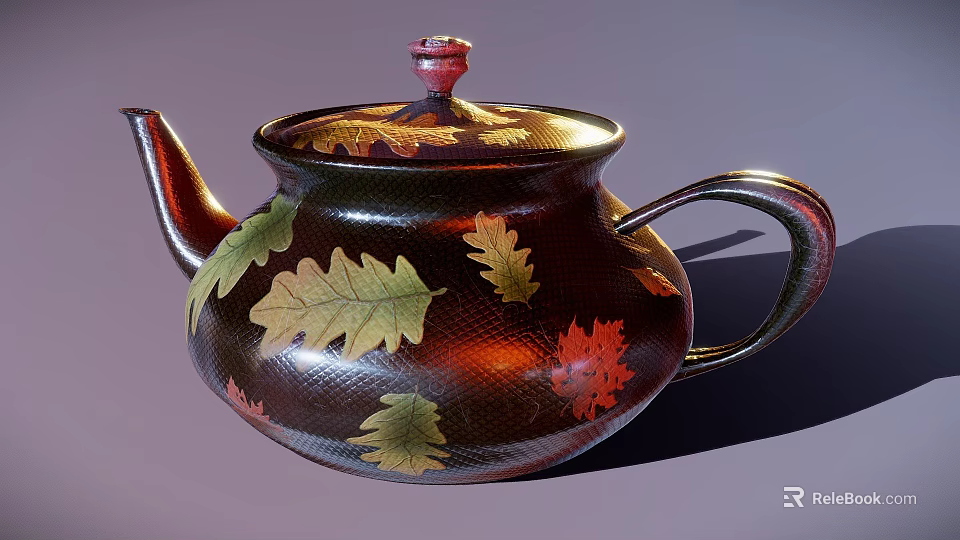 Decorative Daily Use Teapot With Colorful Leaf Patterns And Vintage Design 3d model 