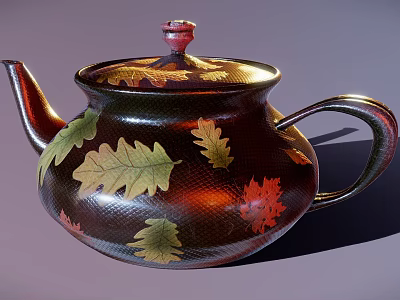 Decorative Daily Use Teapot With Colorful Leaf Patterns And Vintage Design 3d model