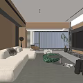 Modern Open Living Dining Area With Sofa TV And Large Windows 3d model